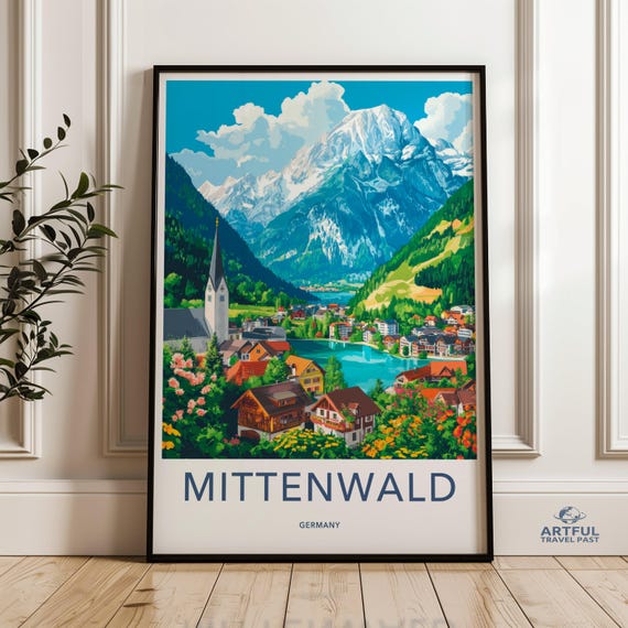 Mittenwald Germany Wall Art Print Mountain Village Artwork Poster Scenic Home Decor Landscape Illustration Travel Souvenir Gift
