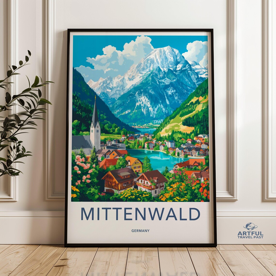 Mittenwald Germany Alpine Village Lake Snowy Peaks Travel Poster