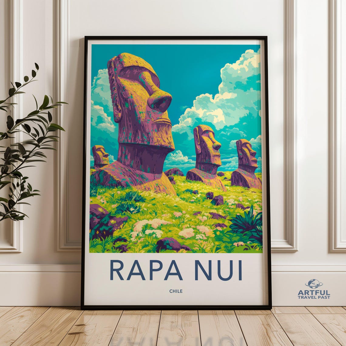 Rapa Nui Moai Statues Easter Island Sunset Chile Travel Poster