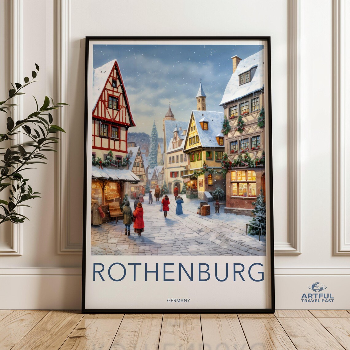 Rothenburg Germany Winter Travel Poster With Snowy Old Town View