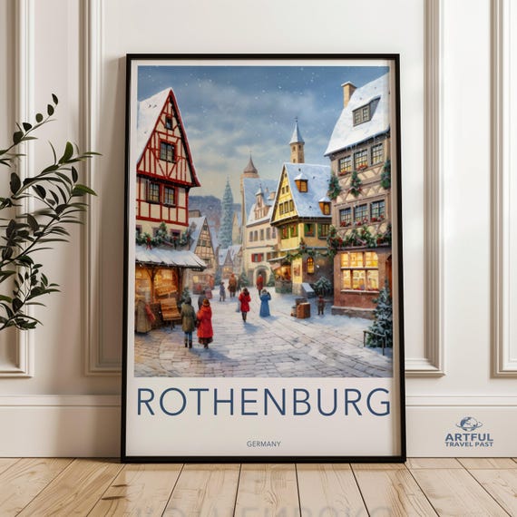 Rothenburg Wall Art Germany Cityscape Print Charming European Town Snowy Scene Historic Architecture Winter Holiday Decor