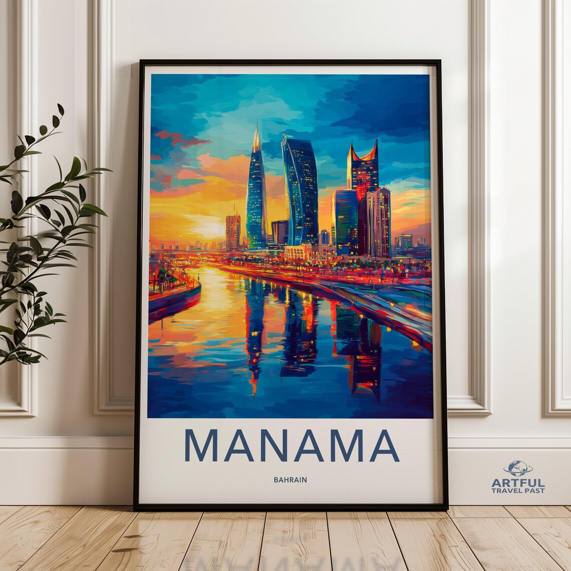 Manama Bahrain Skyline Art Print, Colorful Cityscape