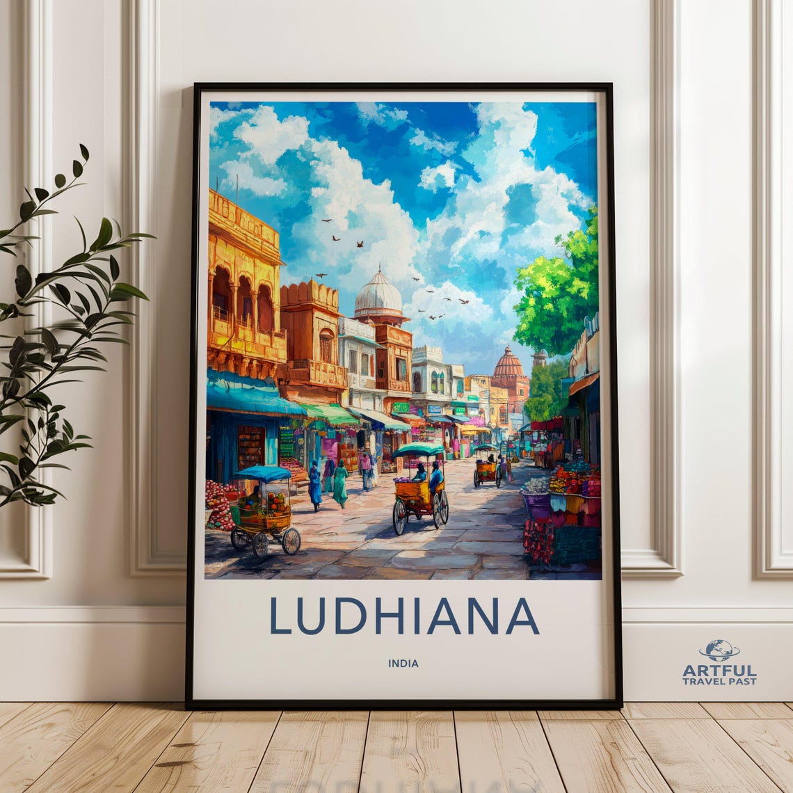 Ludhiana India Wall Art Street Scene Market Place Painting Travel Poster Print South Asia Decor Cityscape