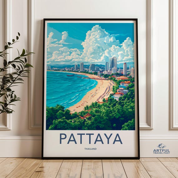 Pattaya Thailand Cityscape Wall Art Print Beach Skyline Poster Modern Home Decor Coastal Landscape Scenic Artwork