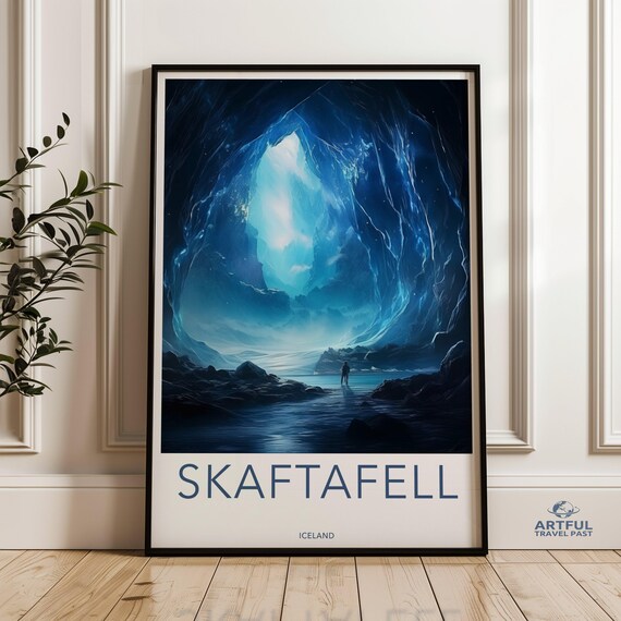 Skaftafell Iceland Blue Ice Cave Glacier Winter Adventure Travel Poster