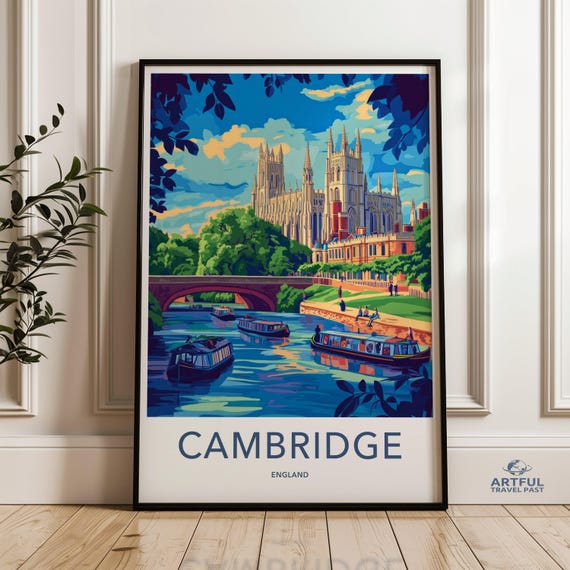 Cambridge Wall Art England Cityscape Print Travel Poster Vintage Style Artwork Home Decor Gift For Travelers