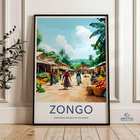 Zongo Poster Democratic Republic Of The Congo Wall Art African Market Scene Print Vibrant Street Life Cultural Decor