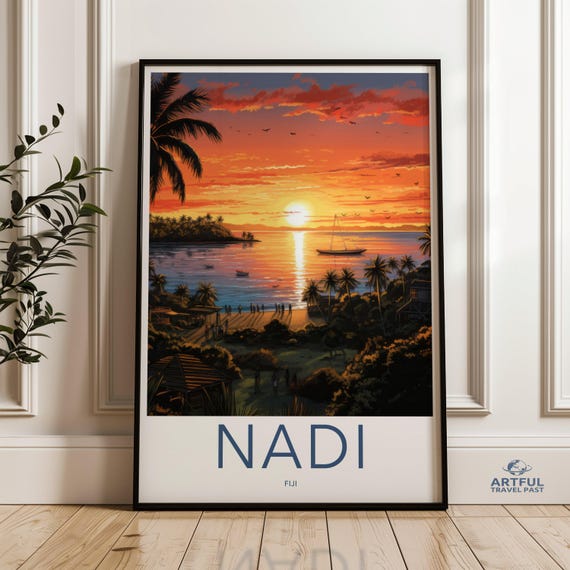 Fiji Sunset Wall Art Beach Decor Nadi Landscape Tropical Print Coastal Home House Travel Poster