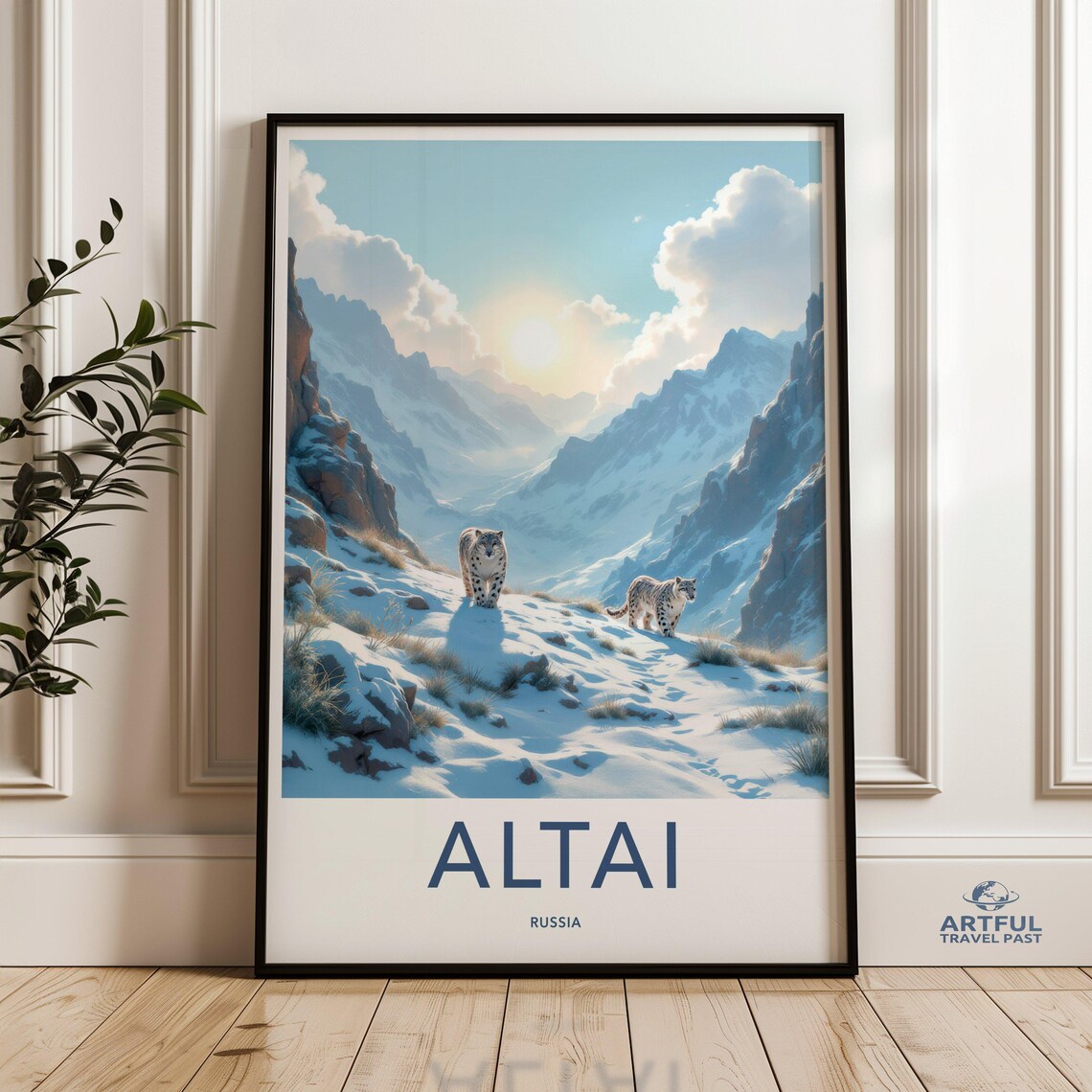 Altai Russia Snow Leopard Mountain Vintage Style Travel Poster