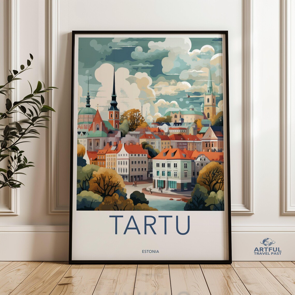 Tartu Estonia Old Town Church Spire Vintage City Travel Poster