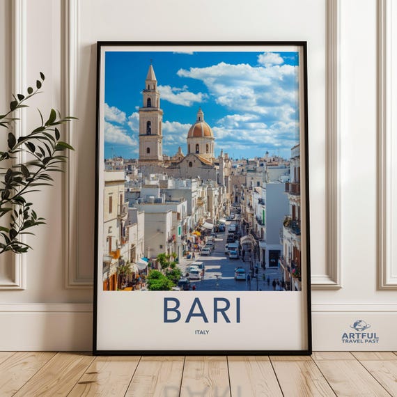 Bari Italy Wall Art Print Travel Poster Cityscape Artwork Italian Decor Historic Architecture Home
