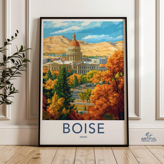 Boise Idaho Capitol Building Autumn Foliage Cityscape Travel Poster