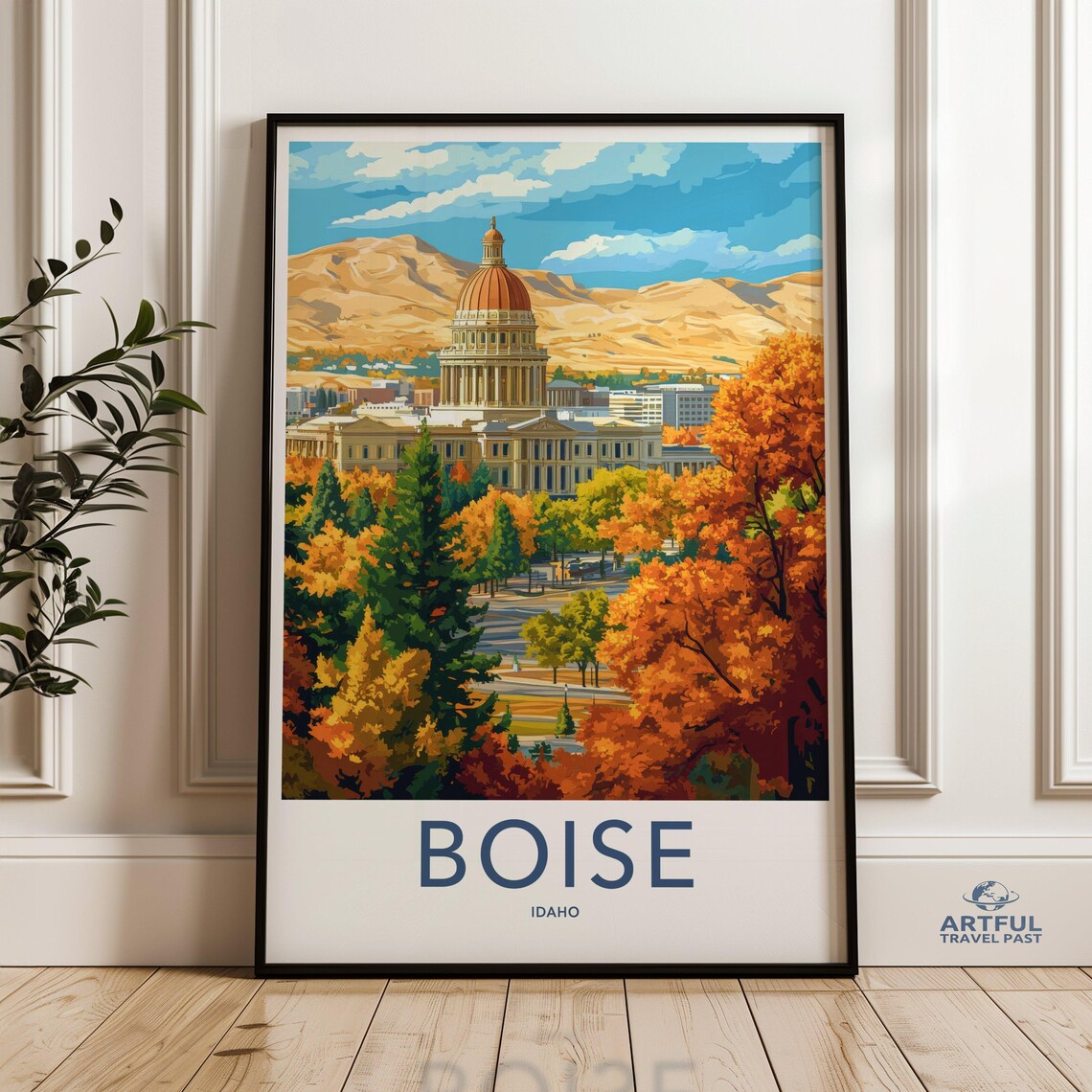 Boise Idaho Capitol Building Autumn Foliage Cityscape Travel Poster