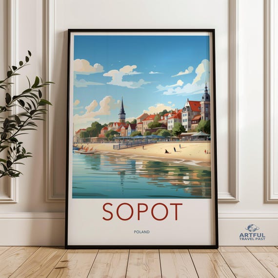 Sopot Poland Wall Art Print Coastal Town Decor European Beach Illustration Scenic Seaside Landscape Travel Poster Home