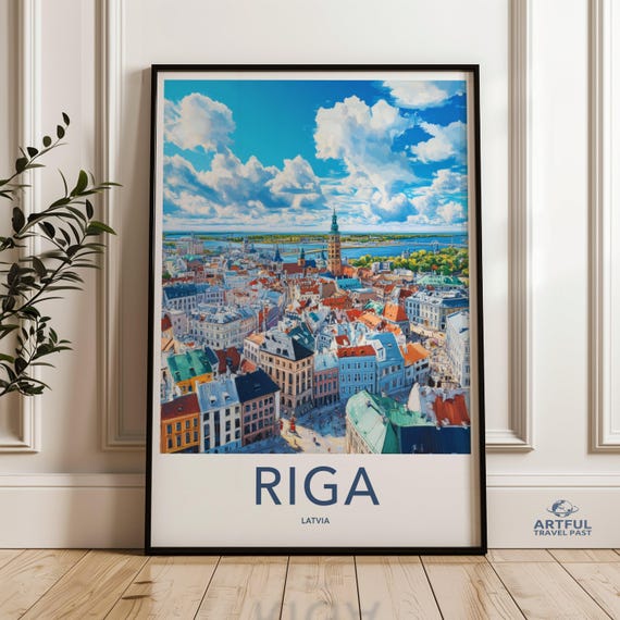 Riga Latvia Skyline Wall Art Print Colorful Cityscape Poster Travel Photography Decor Urban Landscape Artwork