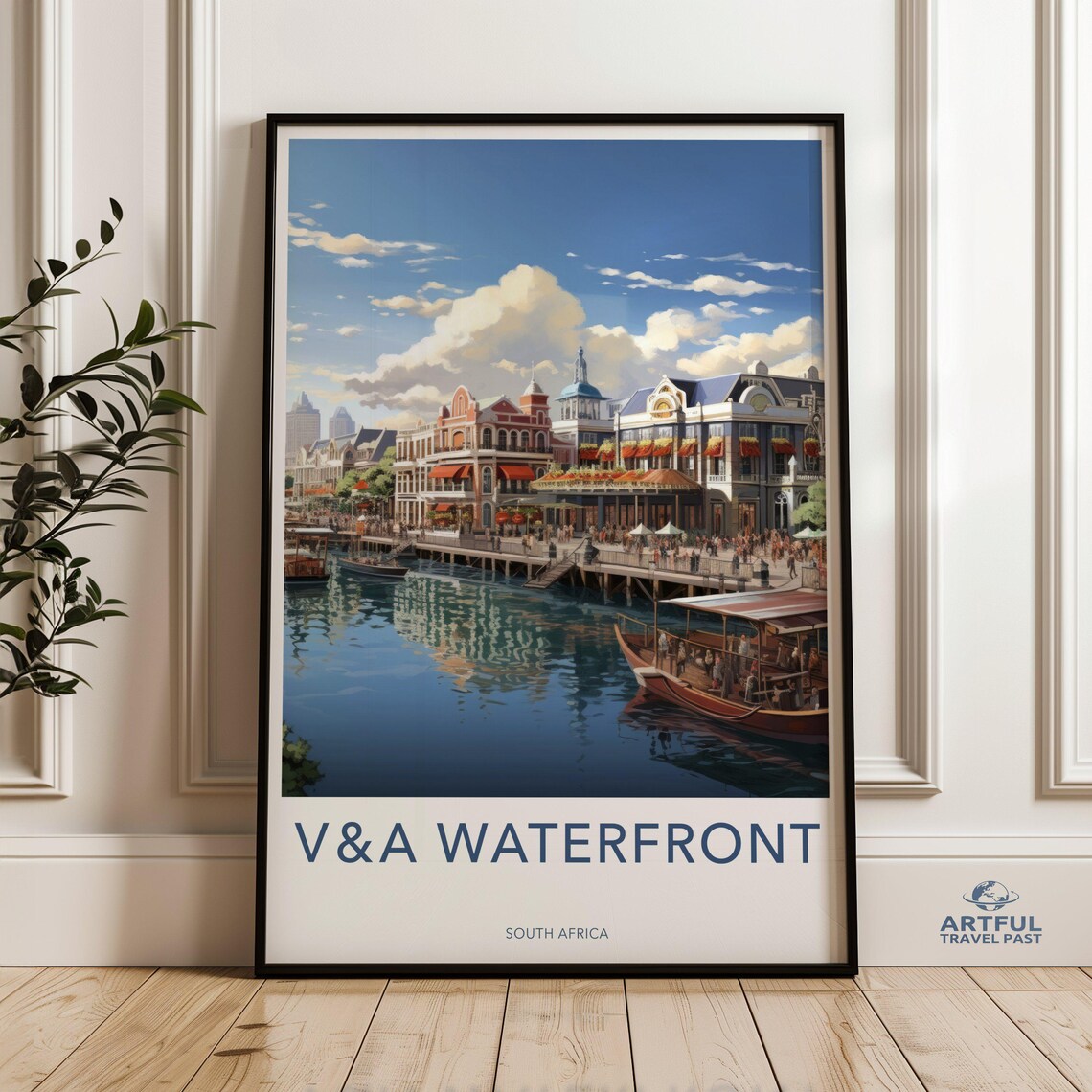 V&A Waterfront Cape Town Harbor Vintage South Africa Travel Poster