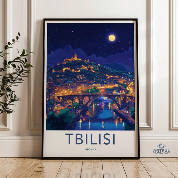Tbilisi Georgia Wall Art Night Cityscape Print Illuminated Artwork Georgian City Scene Travel Poster Decor