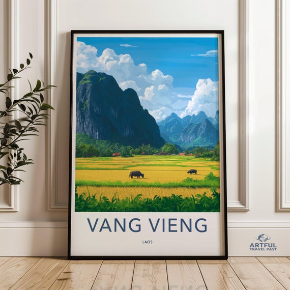 Vang Vieng Laos Wall Art Landscape Print Mountain View Poster Travel Decor Nature Illustration Home Decoration Artwork