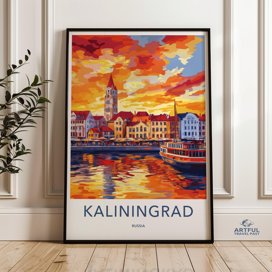 Kaliningrad Russia Sunset Harbor Travel Poster City Artwork Decor