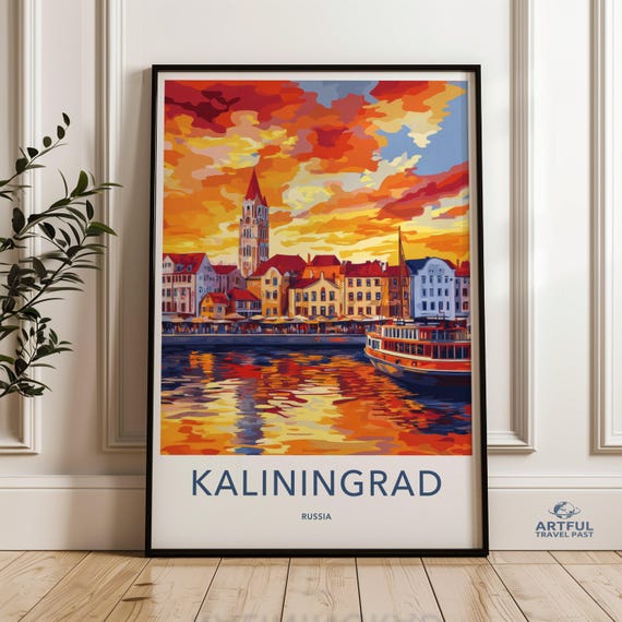 Kaliningrad City Sunset Skyline Wall Art Colorful Landscape Print Vibrant Cityscape Poster Russia Home Decor Artwork