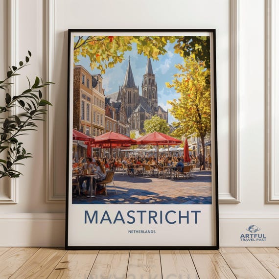 Maastricht Netherlands Wall Art Cityscape Decor Historic Dutch Architecture Print European Travel Poster Vibrant Urban Scene