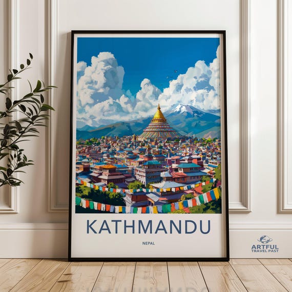 Kathmandu Panoramic View Wall Art Colorful Cityscape Decor Nepal Travel Print Vibrant City Landscape Poster Himalayan