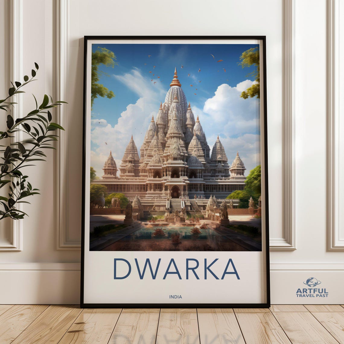 Dwarka India Temple Architecture Customizable Travel Wall Poster