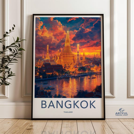 Bangkok Wall Art Print Thailand Cityscape Decor Vibrant Urban Sunset Scenery Iconic Landmarks Travel Poster