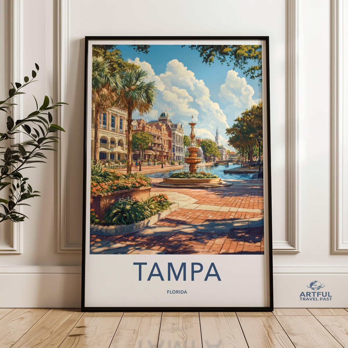 Tampa Florida Riverwalk Fountain Historic District Travel Poster