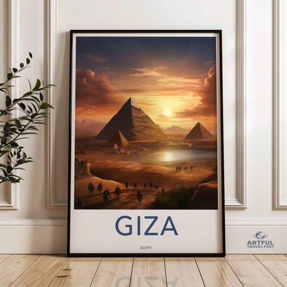 Giza Egypt Framed Poster Pyramids At Sunset Wall Art Ancient Home Decor Historical Landscape Print