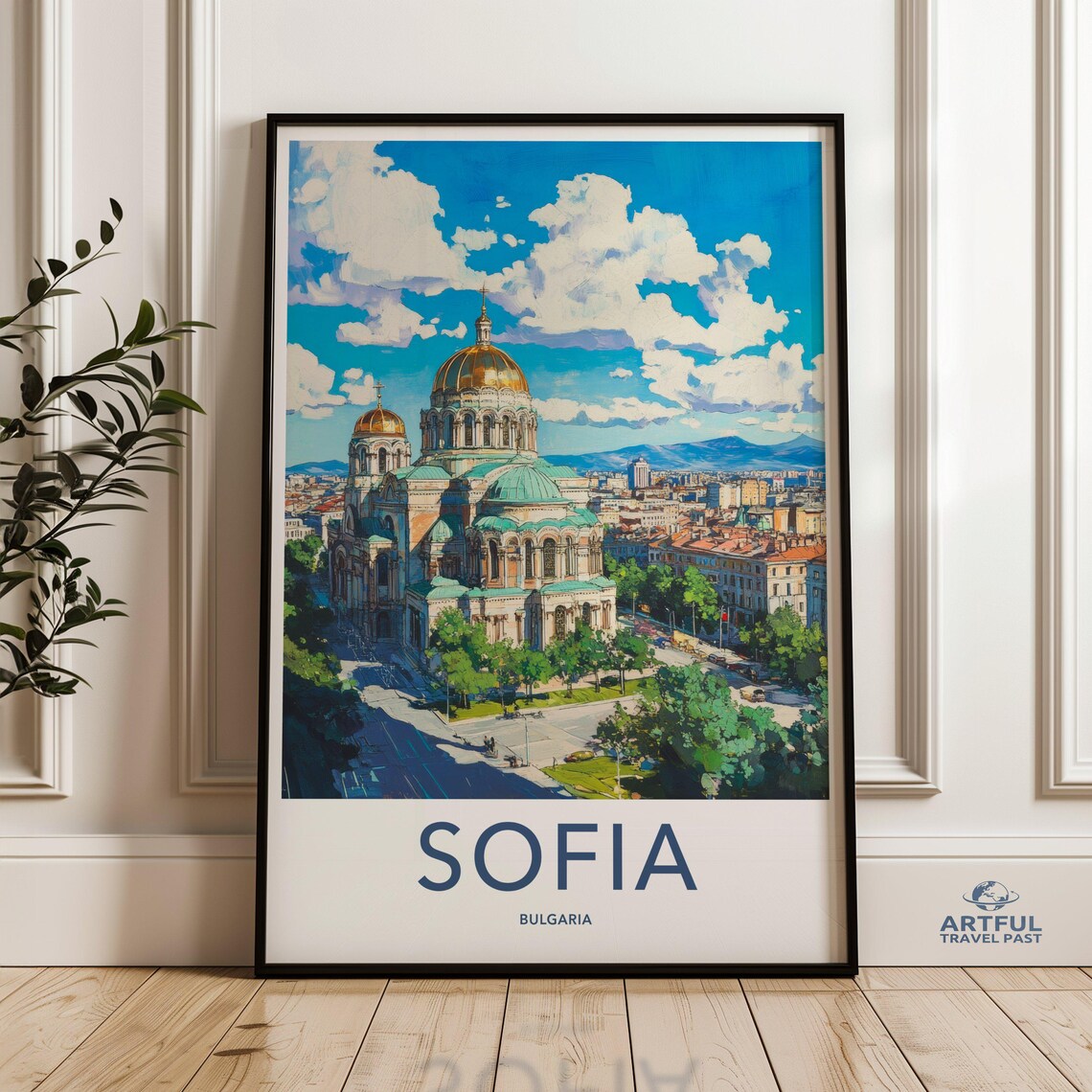 Sofia Bulgaria Golden Dome Cathedral City Skyline Travel Poster