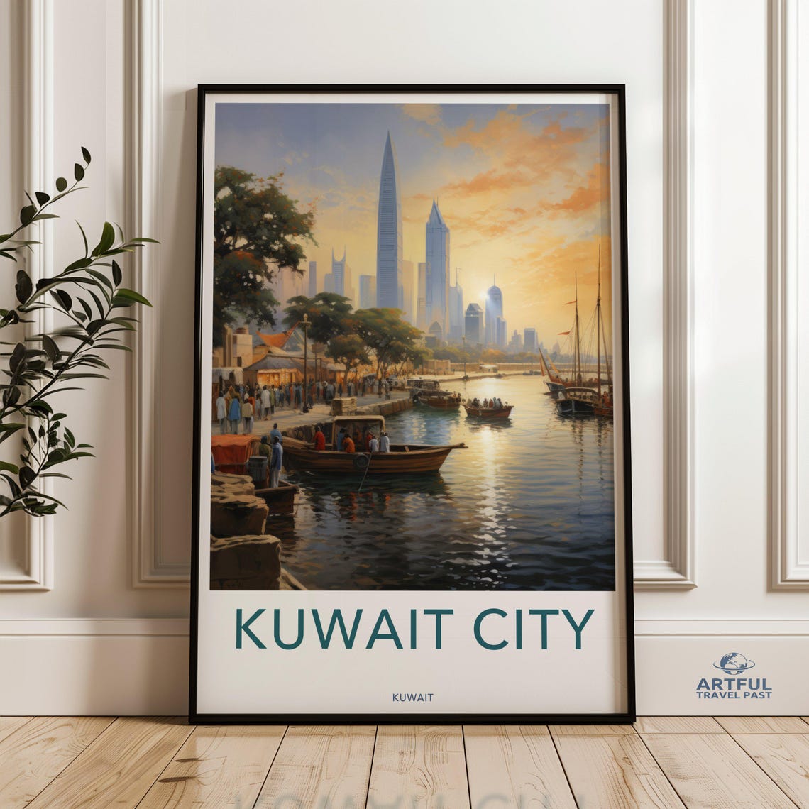 Kuwait City Wall Art Skyline Print Sunset In Poster Modern Cityscape Artwork Coastal Decor