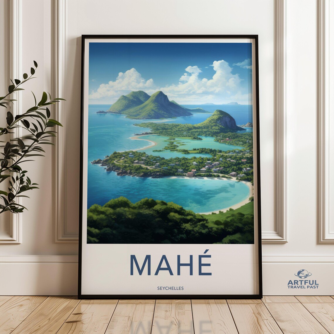 Mahe Seychelles Aerial Island Lagoon Travel Poster Beach Scene