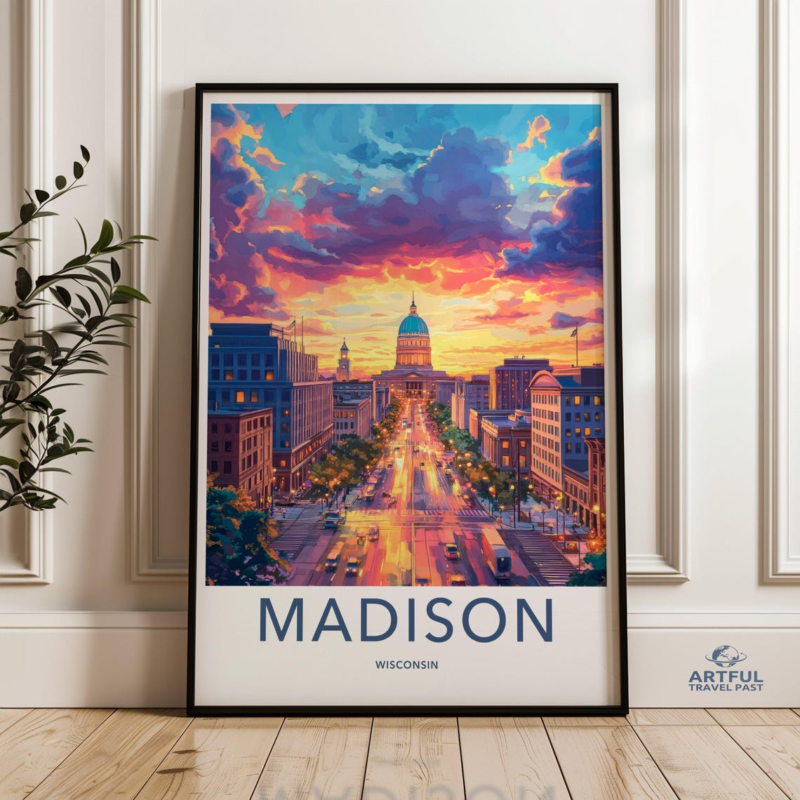 Madison Wisconsin Capitol Sunset Downtown City Skyline Poster