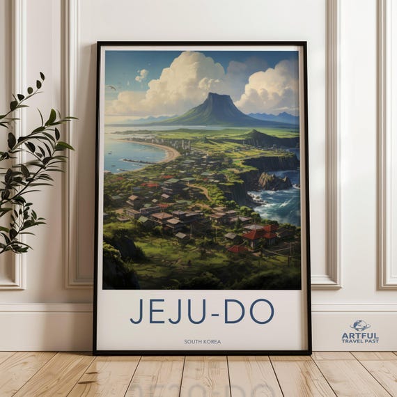 Jejudo Wall Art Print South Korea Travel Poster Korean Landscape Decor Coastal Artwork Nature Scenic Illustration