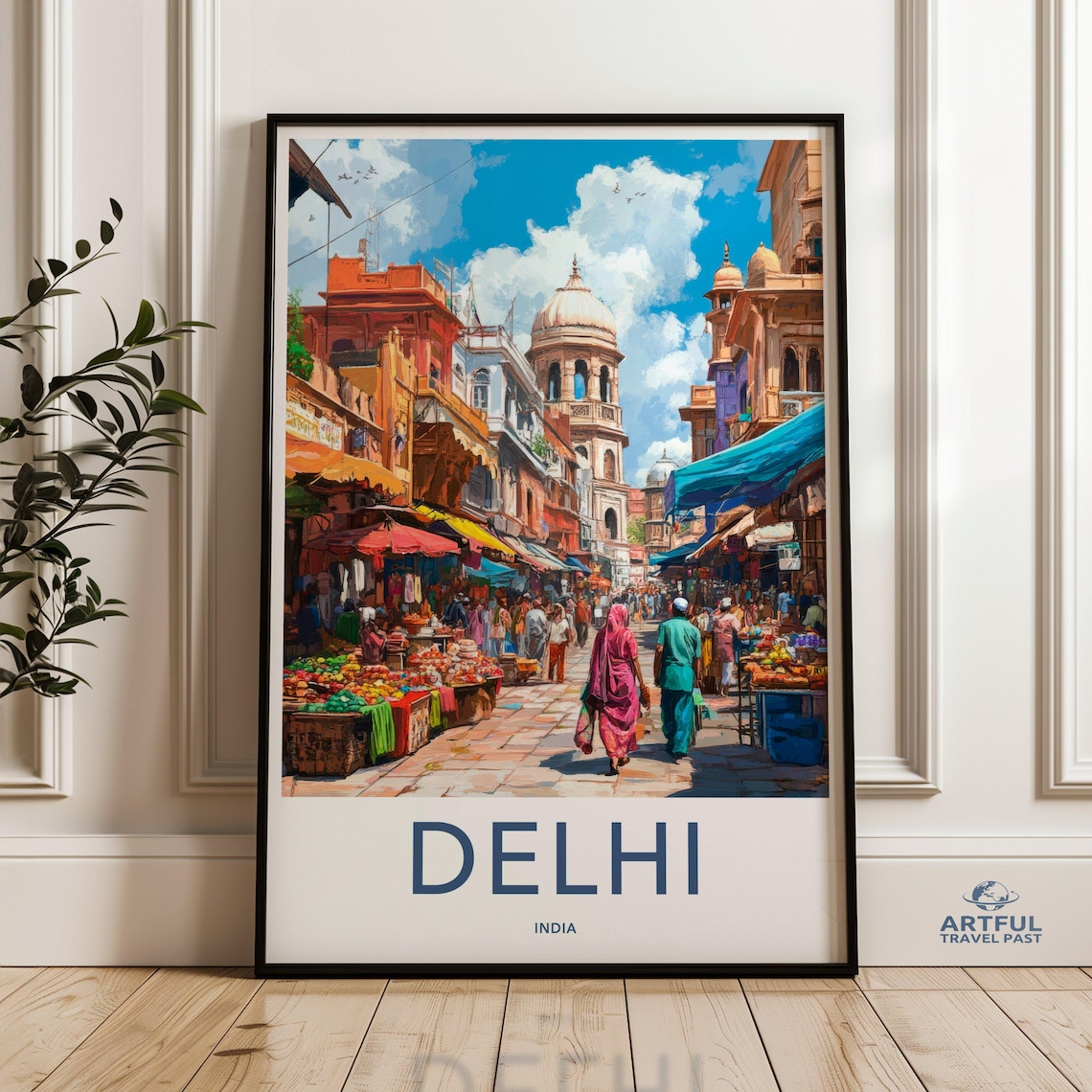 Delhi India Bustling Street Market Colorful Historic Travel Poster
