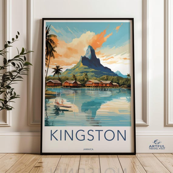 Kingston Wall Art Print Jamaica Travel Poster Vintage Style Caribbean Decor Tropical Vacation Artwork Retro Souvenir Illustration