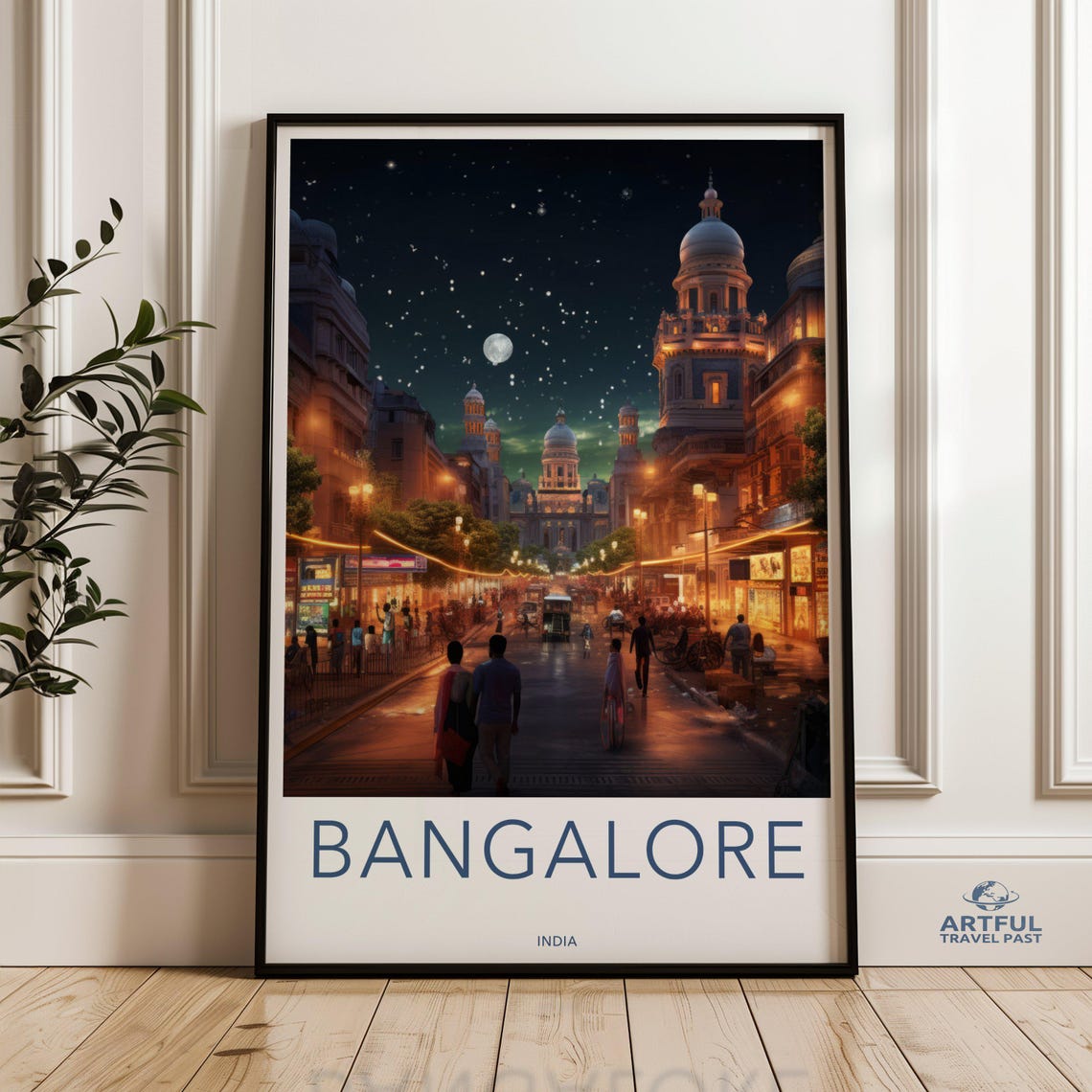 Bangalore India Night Cityscape Poster Busy Street Under Starry Sky