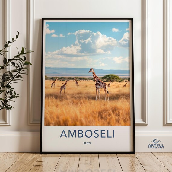African Safari Animal Wall Art Giraffe Decor Nature Landscape Print Wildlife Photography Scenery Poster