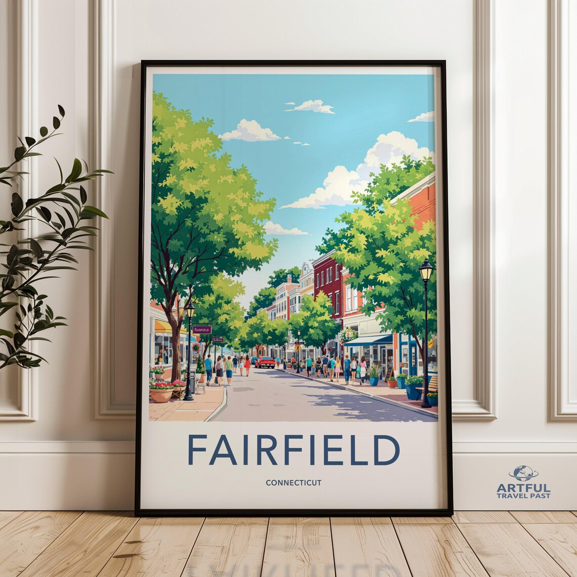 Fairfield Connecticut Charming Tree Lined Main Street Scene Travel Poster