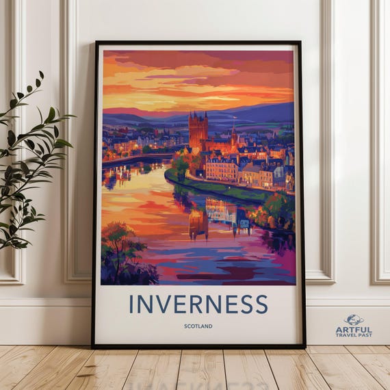 Inverness Wall Art Scotland Cityscape Print Colorful Sunset Artwork Home Decor Travel Poster Vibrant Scene Landscape