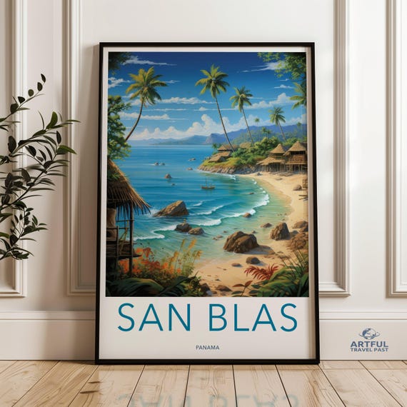 San Blas Wall Art Print Tropical Beach Decor Caribbean Coastal Artwork Panama Island Poster Vibrant Ocean Landscape