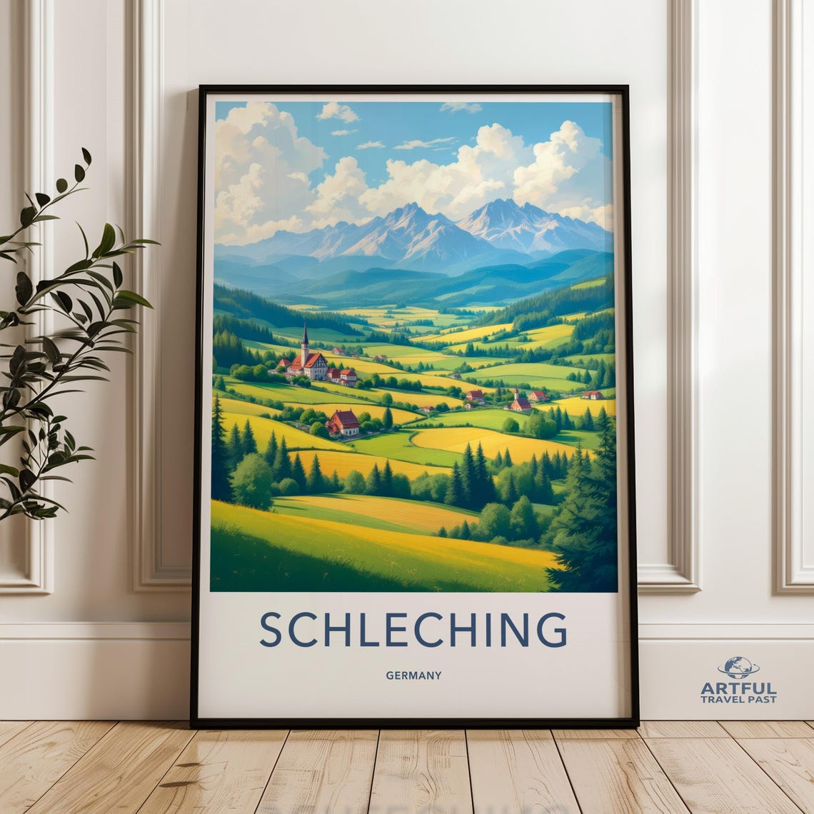 Schleching Germany Alpine Valley Village Mountain View Travel Poster