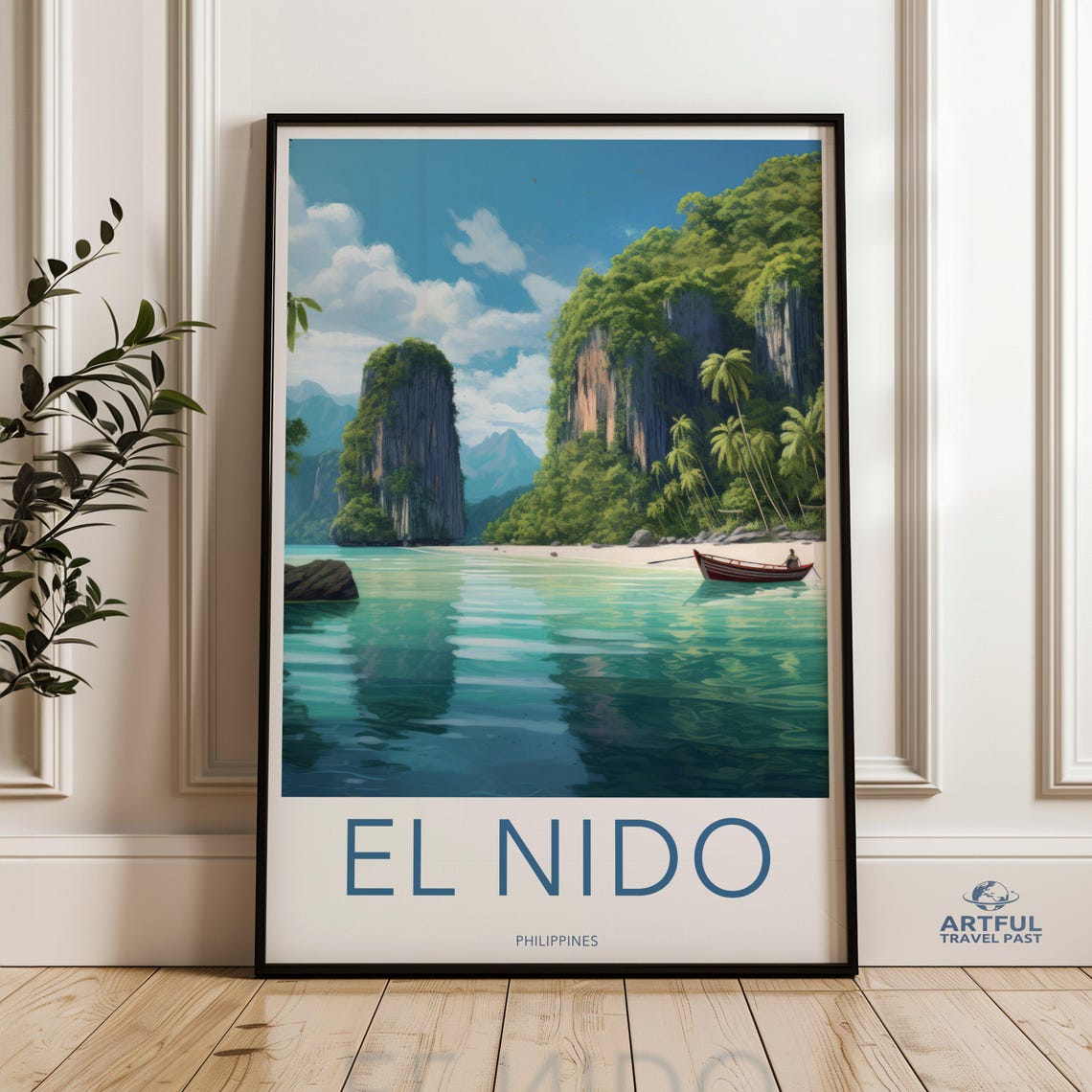 El Nido Philippines Tropical Beach Travel Poster Limestone Cliffs