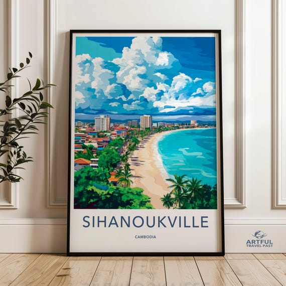 Sihanoukville Cambodia Wall Art Beautiful Coastal Cityscape Print Beach And Ocean View Poster Travel Inspired Artwork