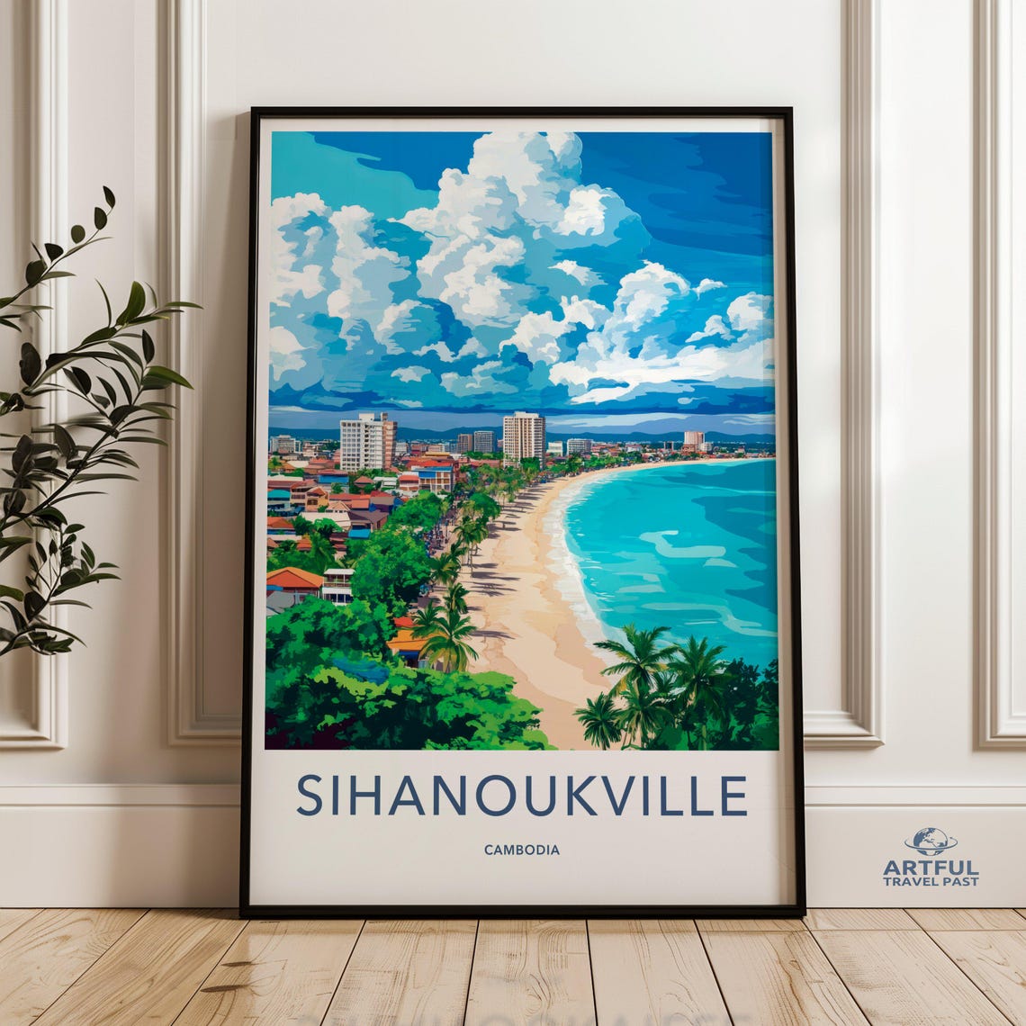 Sihanoukville Cambodia Beach Travel Poster Tropical Coast Palm Art
