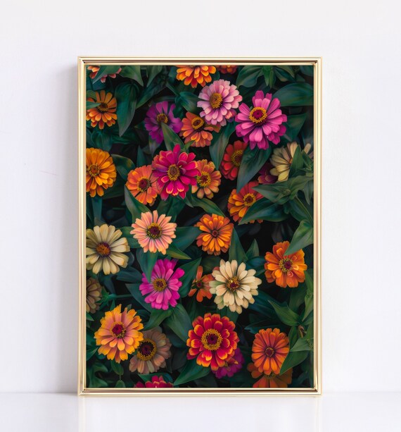 Colorful Zinnia Flower Field Pink Orange Garden Bloom Poster