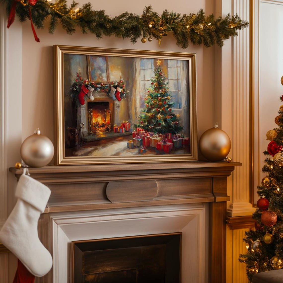 Cozy Fireplace With Stockings And Glowing Christmas Tree Poster - Image 3