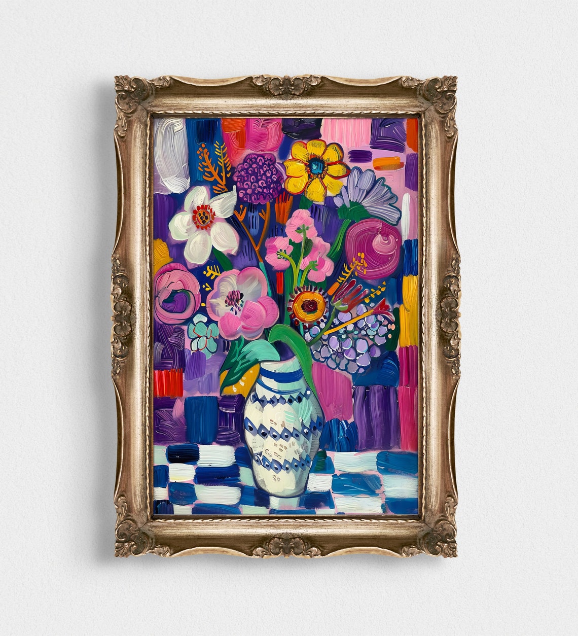 Bold Colorful Floral Bouquet Vase Abstract Expressionist Art Poster