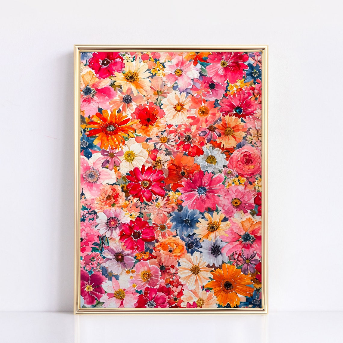 Colorful Watercolor Cosmos Flower Field Bright Floral Art Poster - Image 3